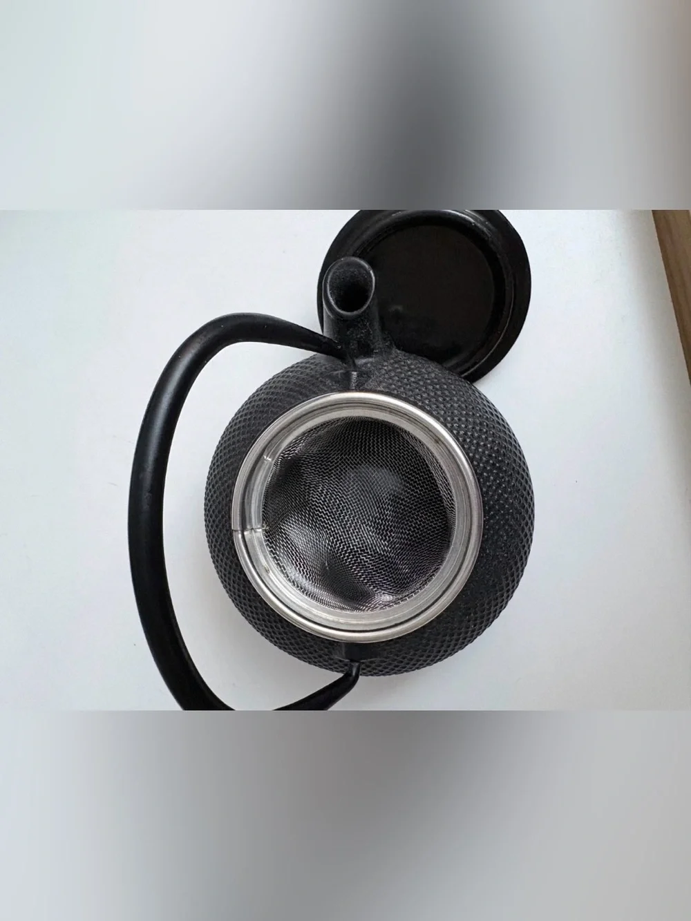 Small Black Hobnail Cast Iron & Enamel  Teapot W/strainer Japan Very Unique